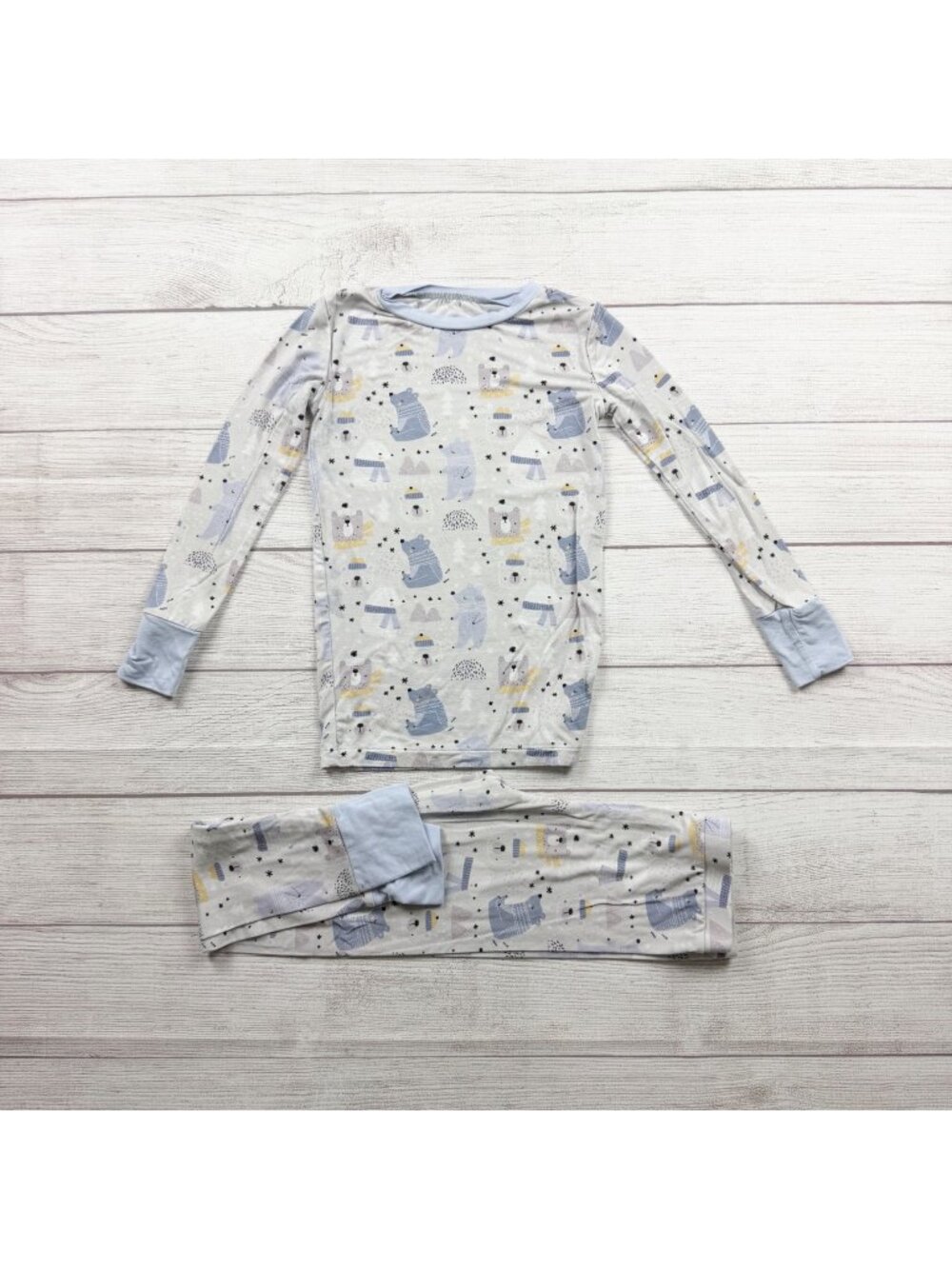 Kiki + Lulu Kids Blue Pajama Set Winter Bear Print Snug Fit Bamboo Viscose 5-6